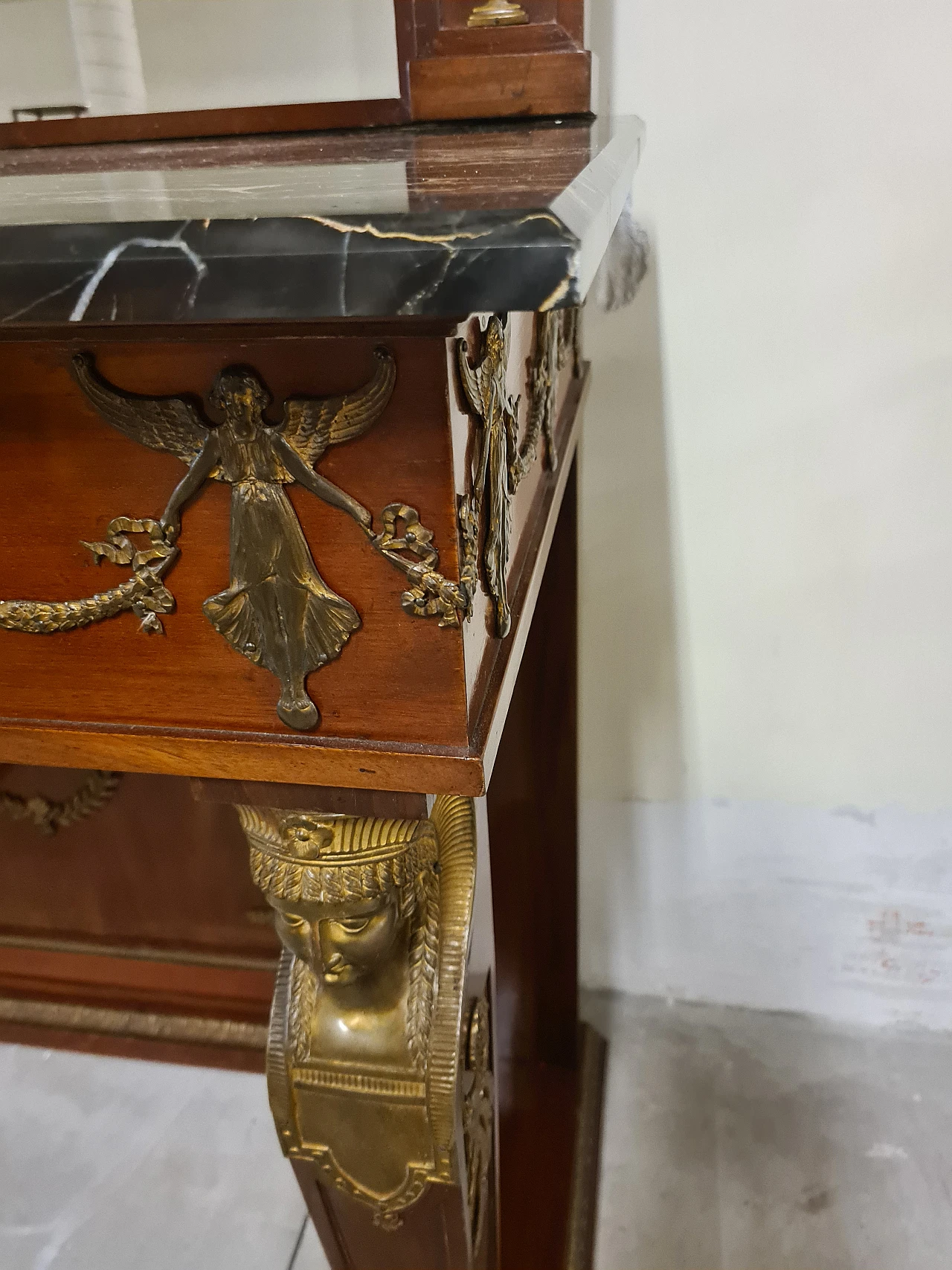 Empire console with mirror & portoro marble top, 19th century 8