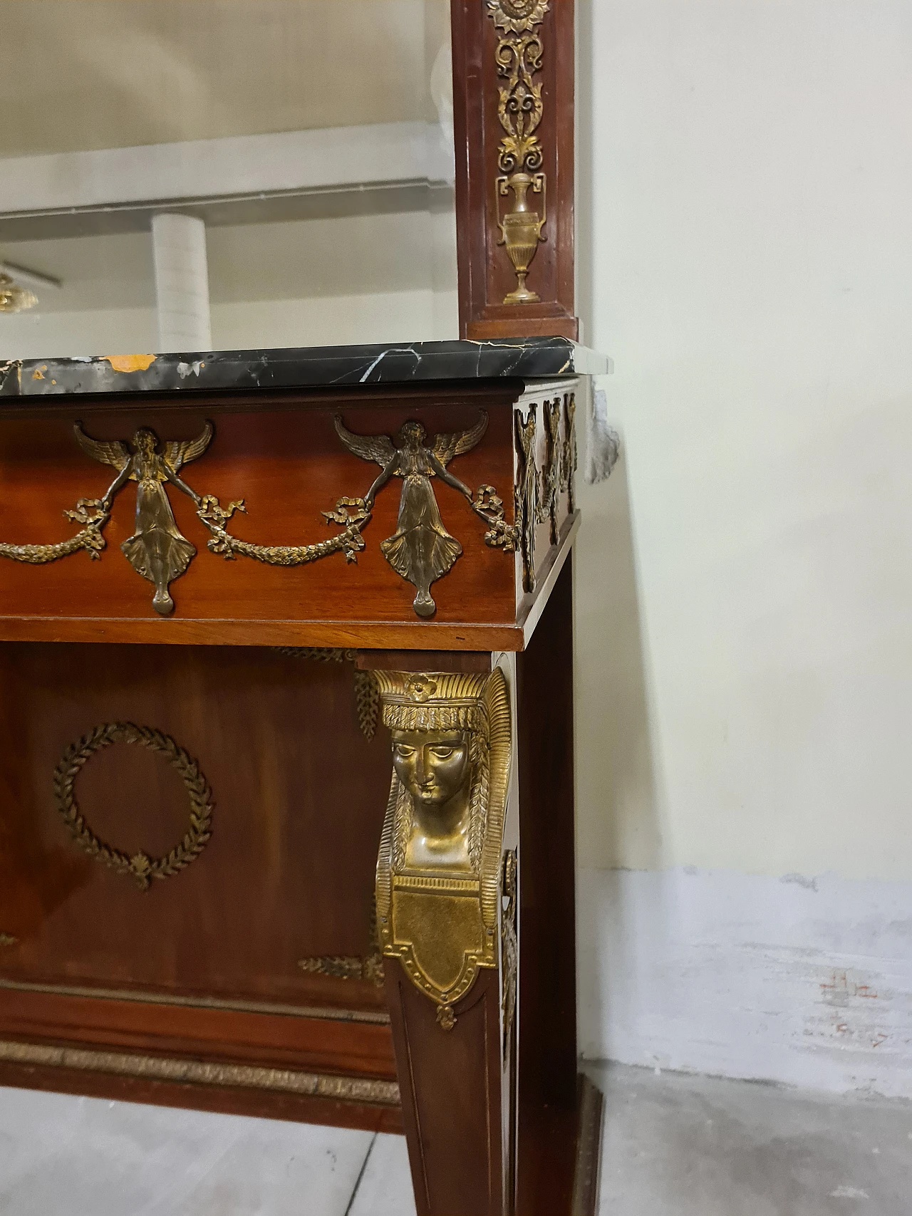 Empire console with mirror & portoro marble top, 19th century 9