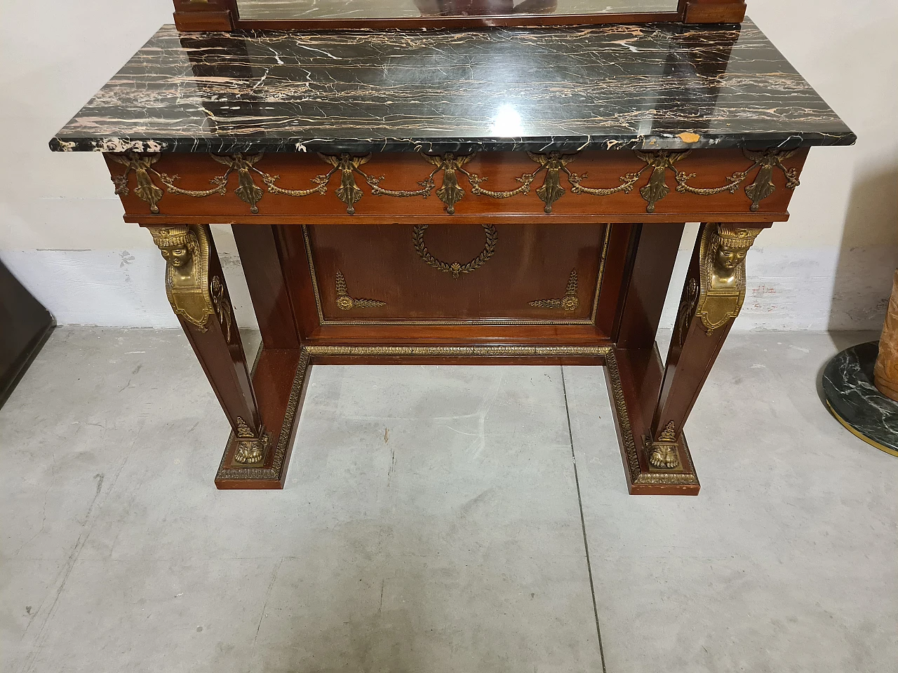 Empire console with mirror & portoro marble top, 19th century 10