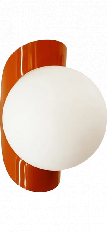 Wall light with glass sphere & orange metal band, 1970s