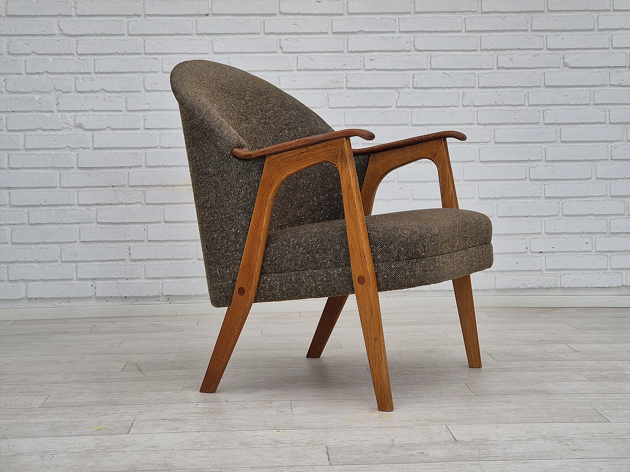 Danish armchair in teak with grey cotton & wool fabric covering, 1960s 1