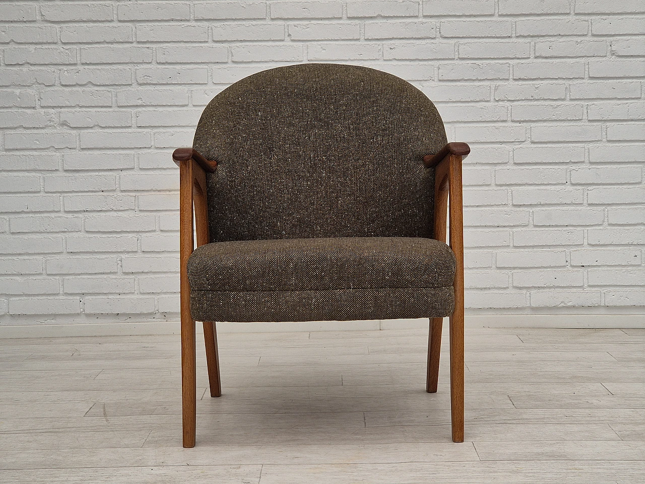 Danish armchair in teak with grey cotton & wool fabric covering, 1960s 2