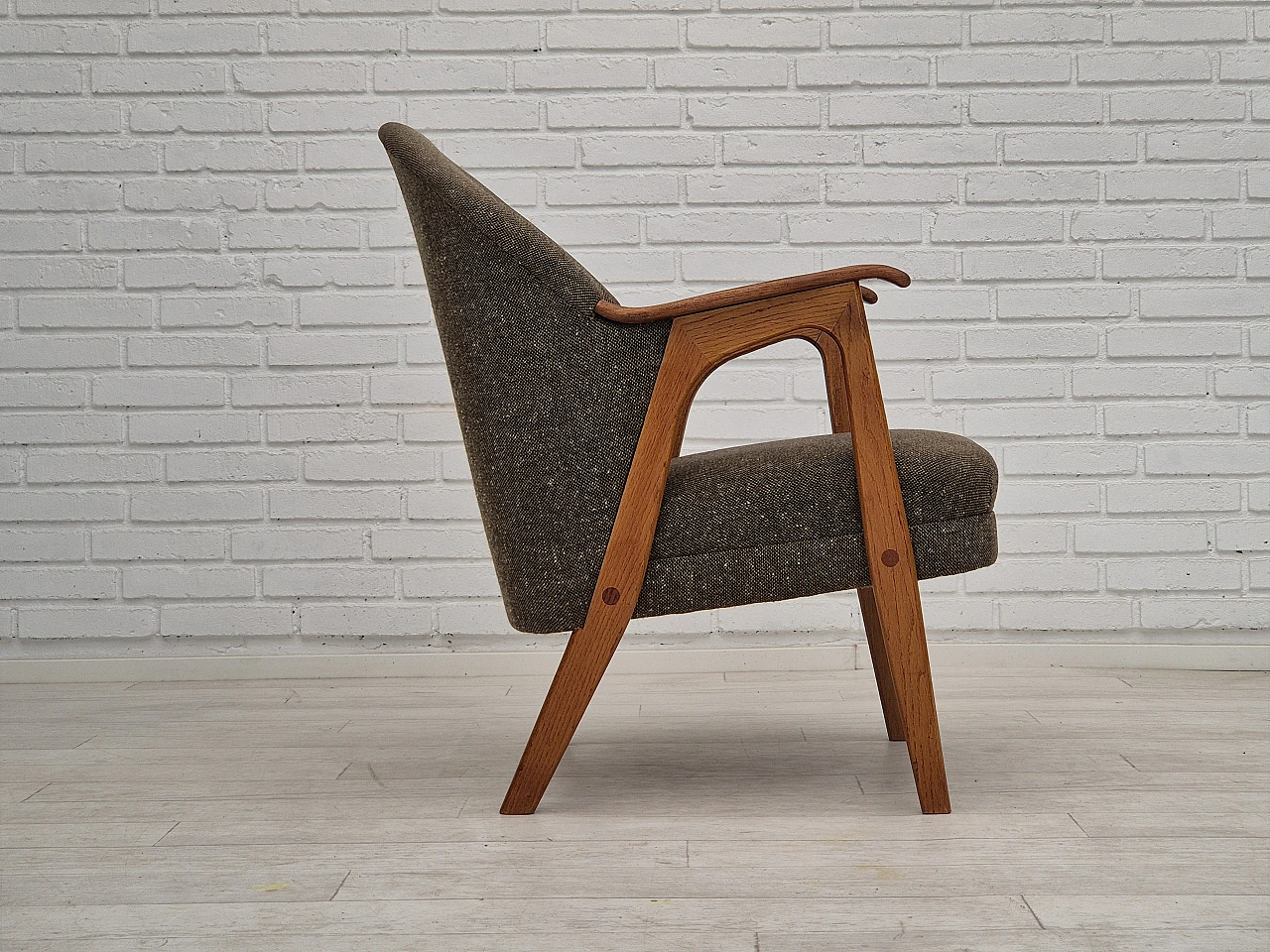 Danish armchair in teak with grey cotton & wool fabric covering, 1960s 3