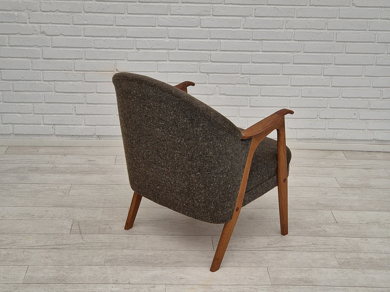 Danish armchair in teak with grey cotton & wool fabric covering, 1960s 4