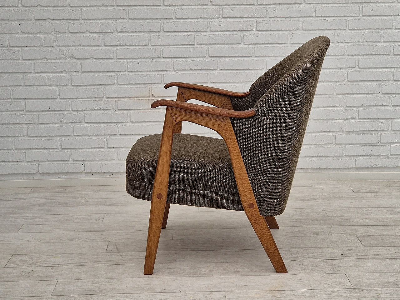 Danish armchair in teak with grey cotton & wool fabric covering, 1960s 6