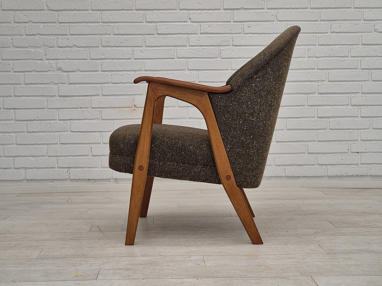 Danish armchair in teak with grey cotton & wool fabric covering, 1960s 7