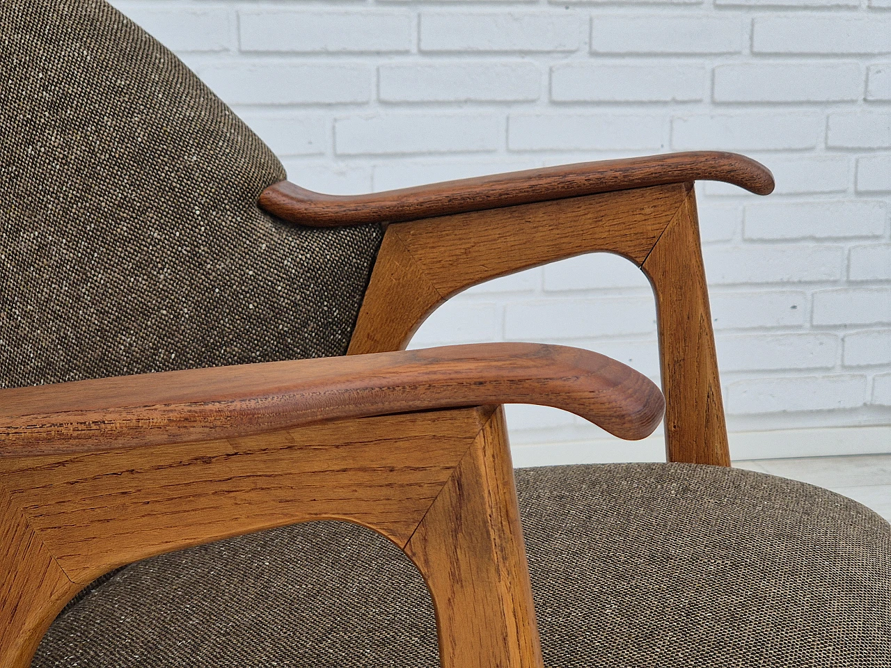 Danish armchair in teak with grey cotton & wool fabric covering, 1960s 8