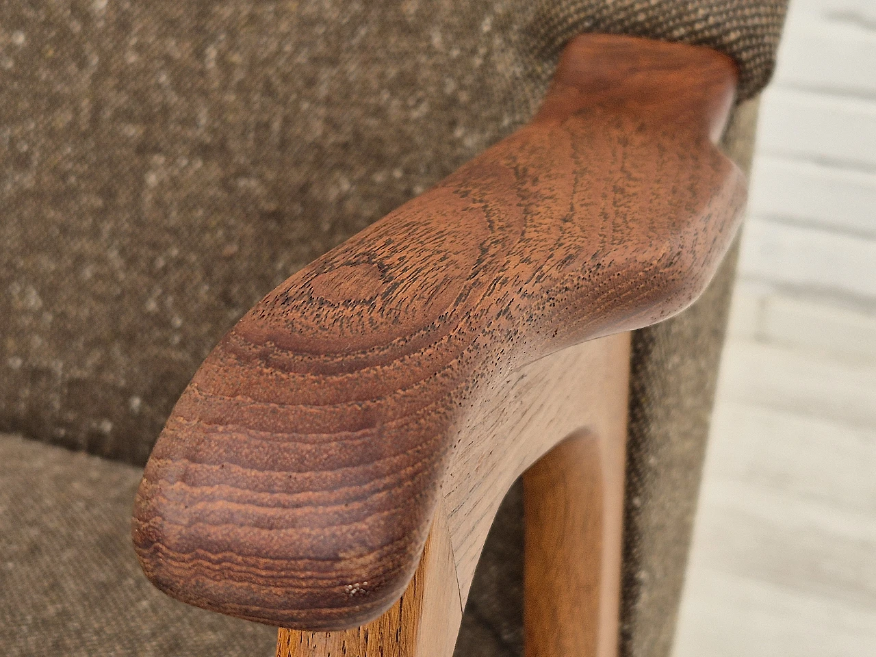 Danish armchair in teak with grey cotton & wool fabric covering, 1960s 10