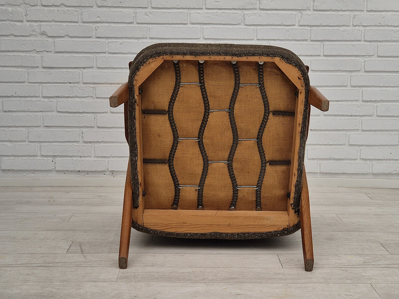 Danish armchair in teak with grey cotton & wool fabric covering, 1960s 13