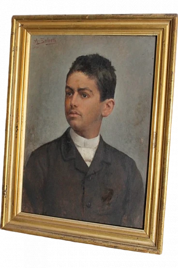 Antonio Salvetti, boy portrait, oil painting on canvas, 1890