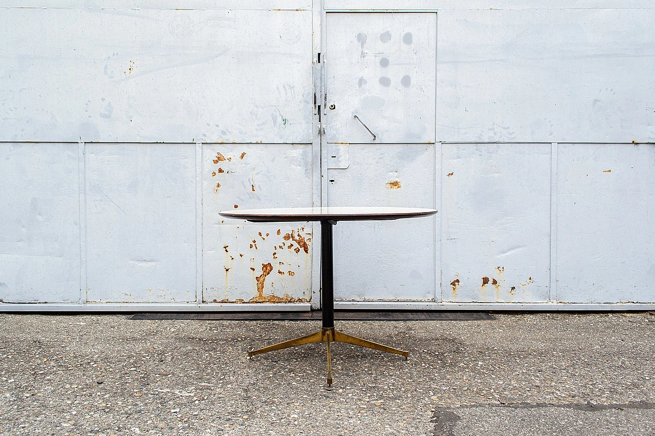 Wood and brass round table, 1950s 1