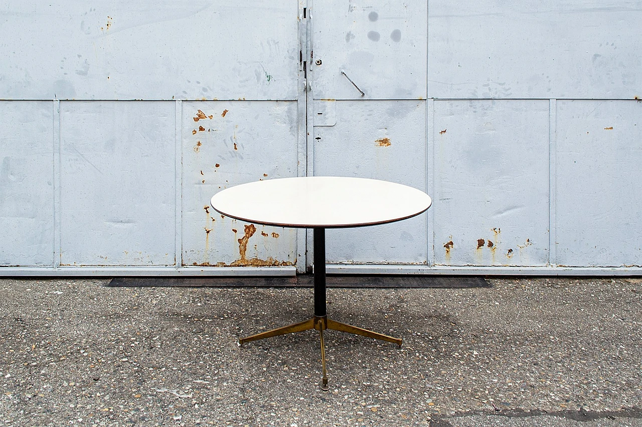 Wood and brass round table, 1950s 2