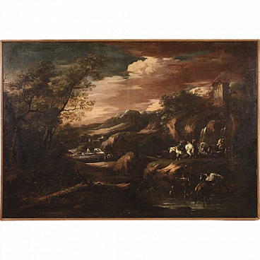 Landscape, Genoese oil painting on canvas, 18th century