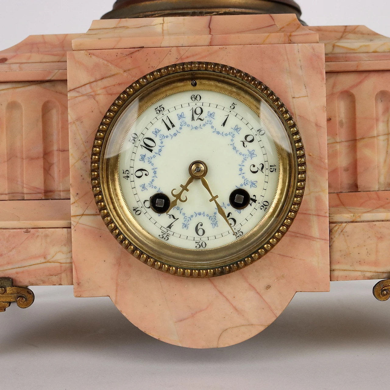 Pink marble & antimony clock and candelabras triptych, 19th century 4