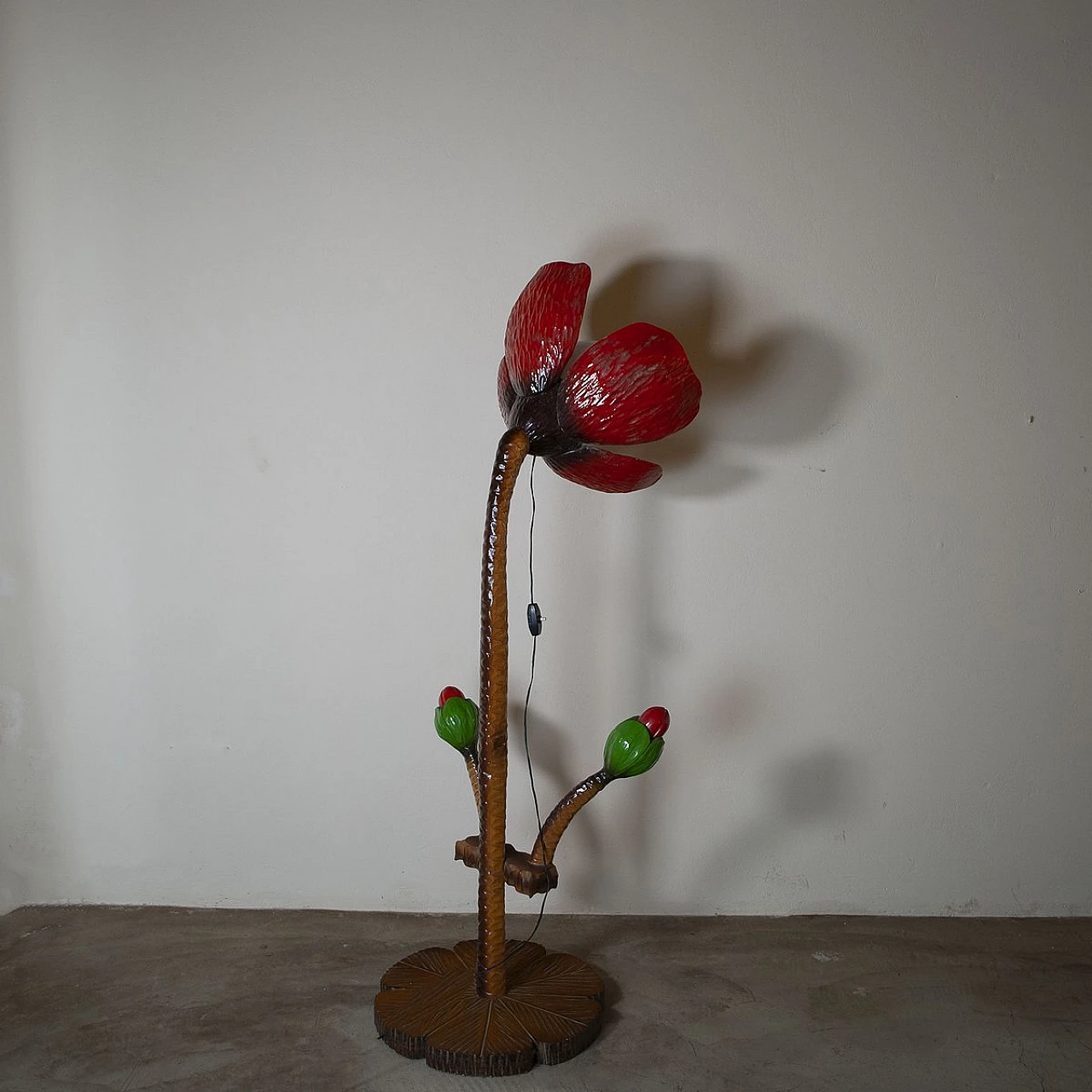 Floor lamp in inlaid and lacquered wood, 1960s 3