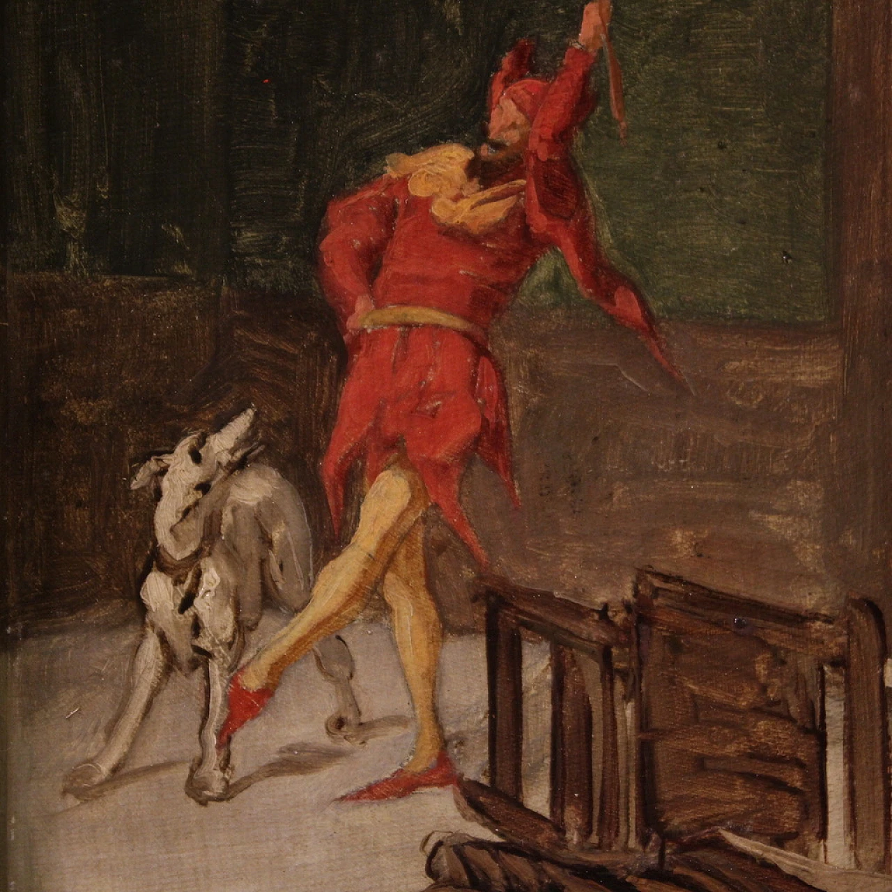 Attributed to Quadrone, Dancing jester, oil on canvas, 19th century 1