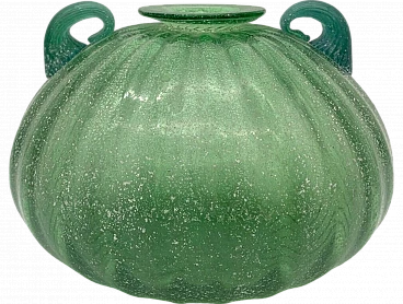 Green scavo Murano glass vase attributed to Seguso, 1980s