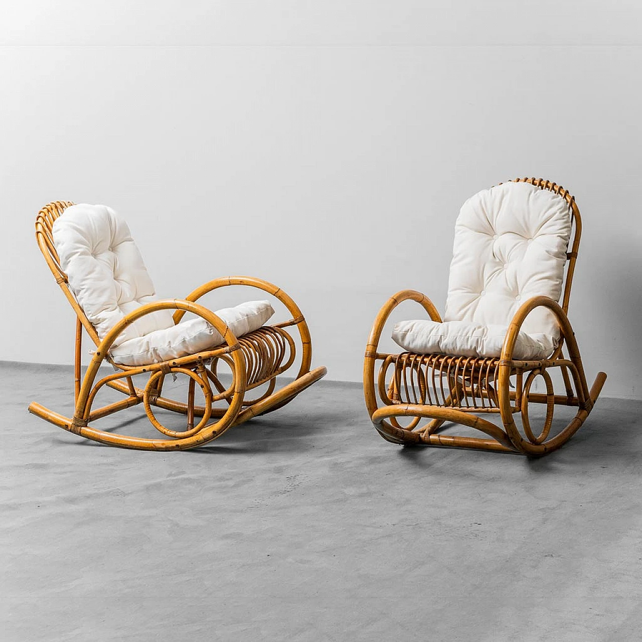 Pair of bamboo rocking chairs attributed to Dirk van Sliedregt, 1970s 1