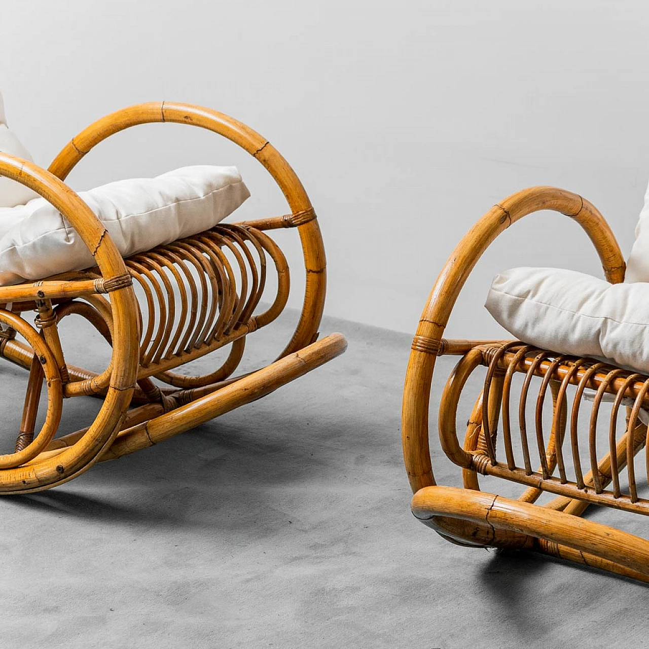 Pair of bamboo rocking chairs attributed to Dirk van Sliedregt, 1970s 2