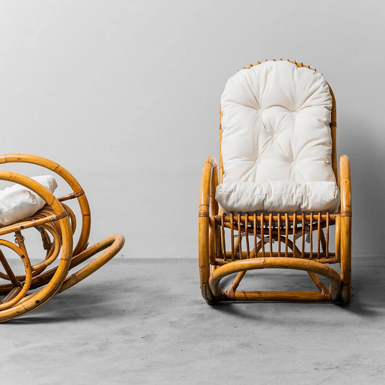 Pair of bamboo rocking chairs attributed to Dirk van Sliedregt, 1970s 4