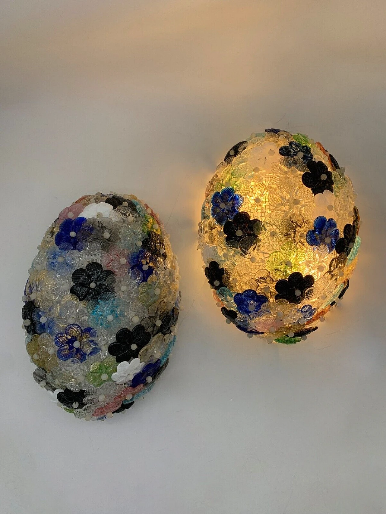 Pair of wall lights with Murano glass flowers 4