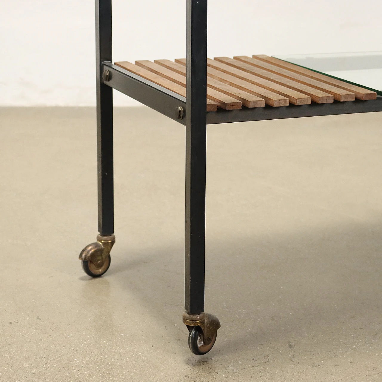 Double-top cart in teak, enamelled metal and glass, 1960s 6