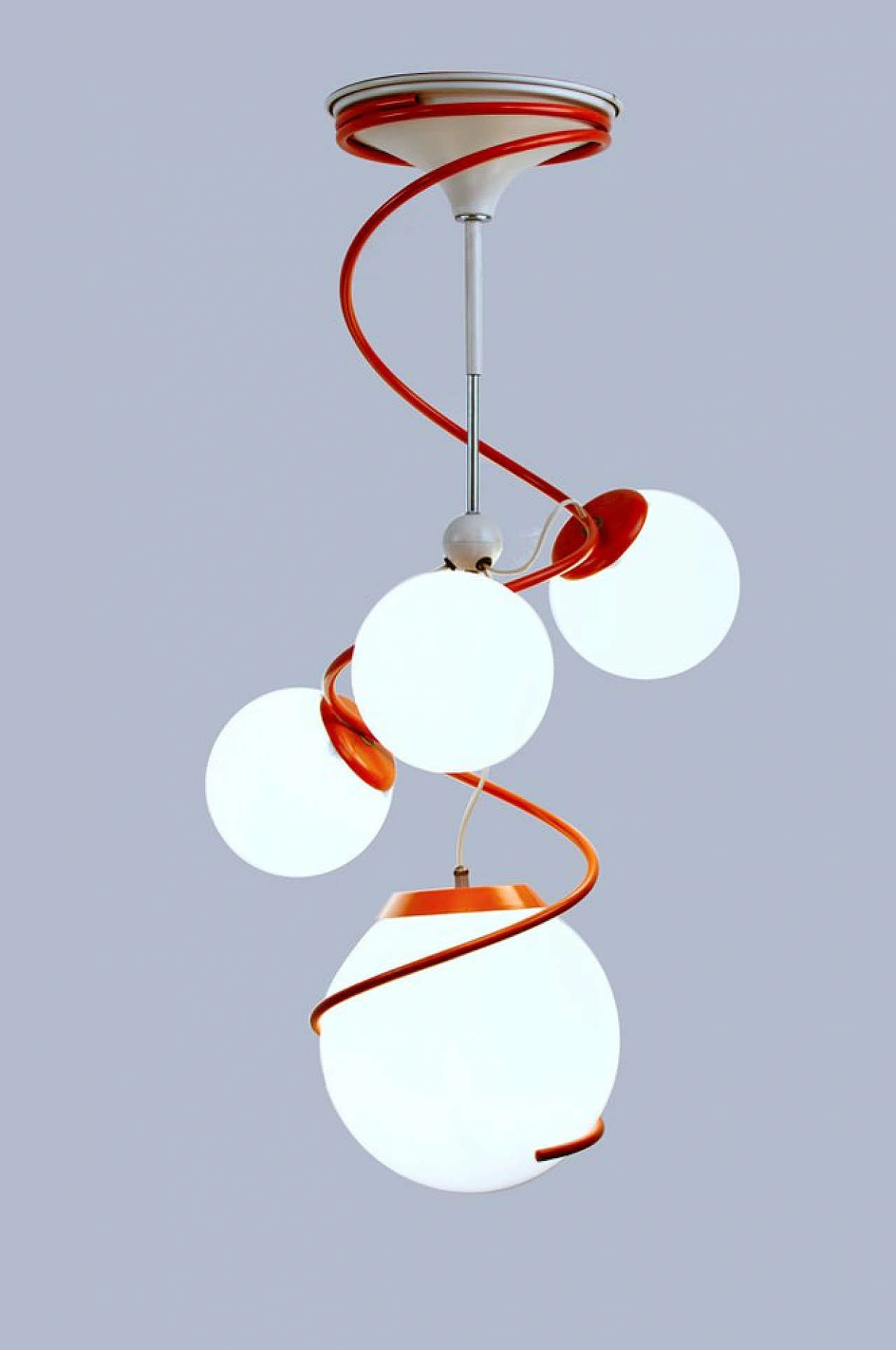 Orange and white chandelier in the style of Gino Sarfatti, 1970s 3