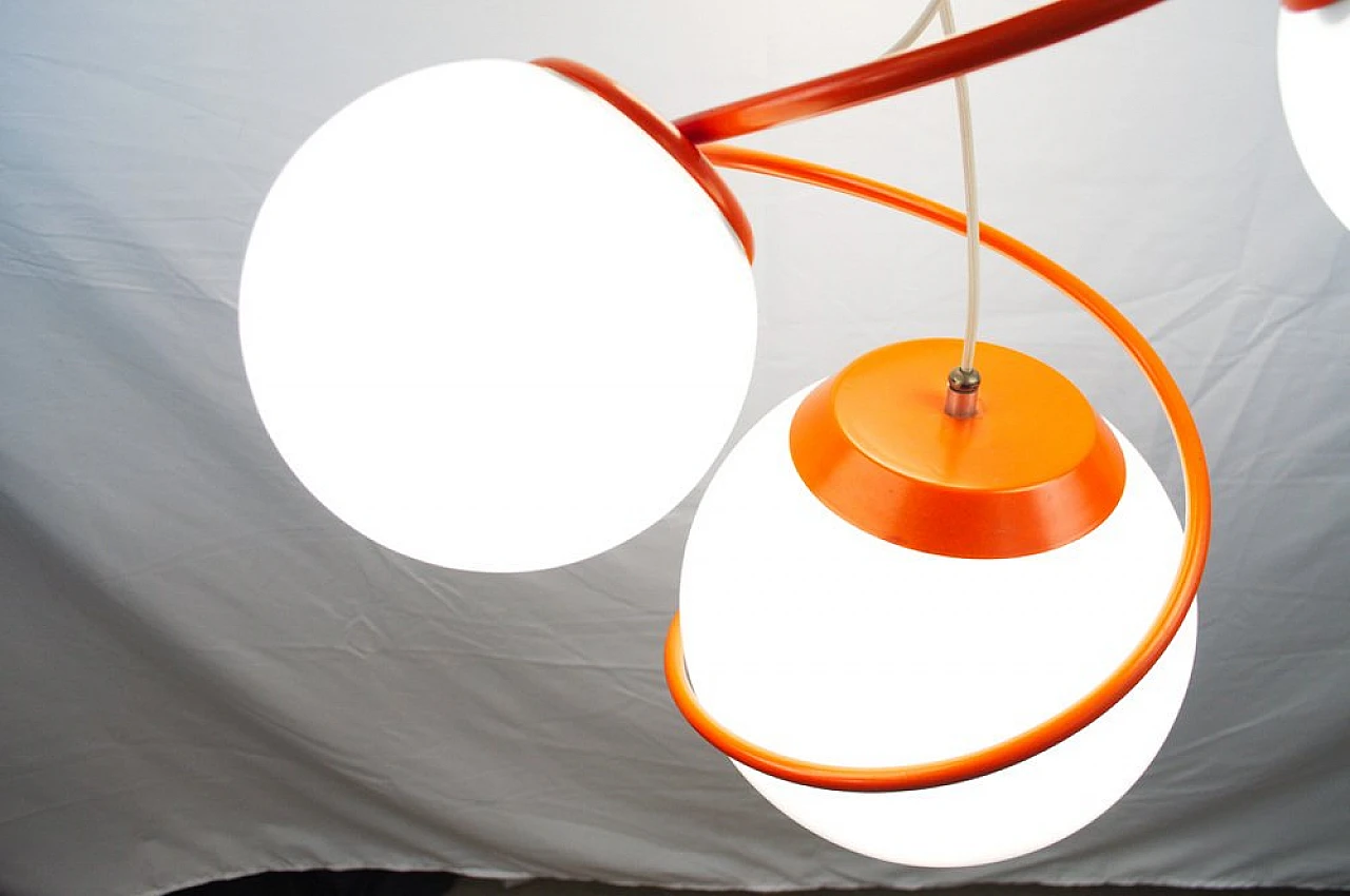 Orange and white chandelier in the style of Gino Sarfatti, 1970s 5