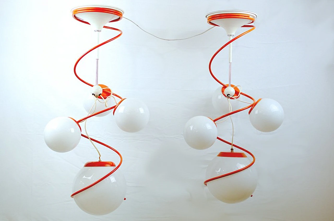 Orange and white chandelier in the style of Gino Sarfatti, 1970s 12