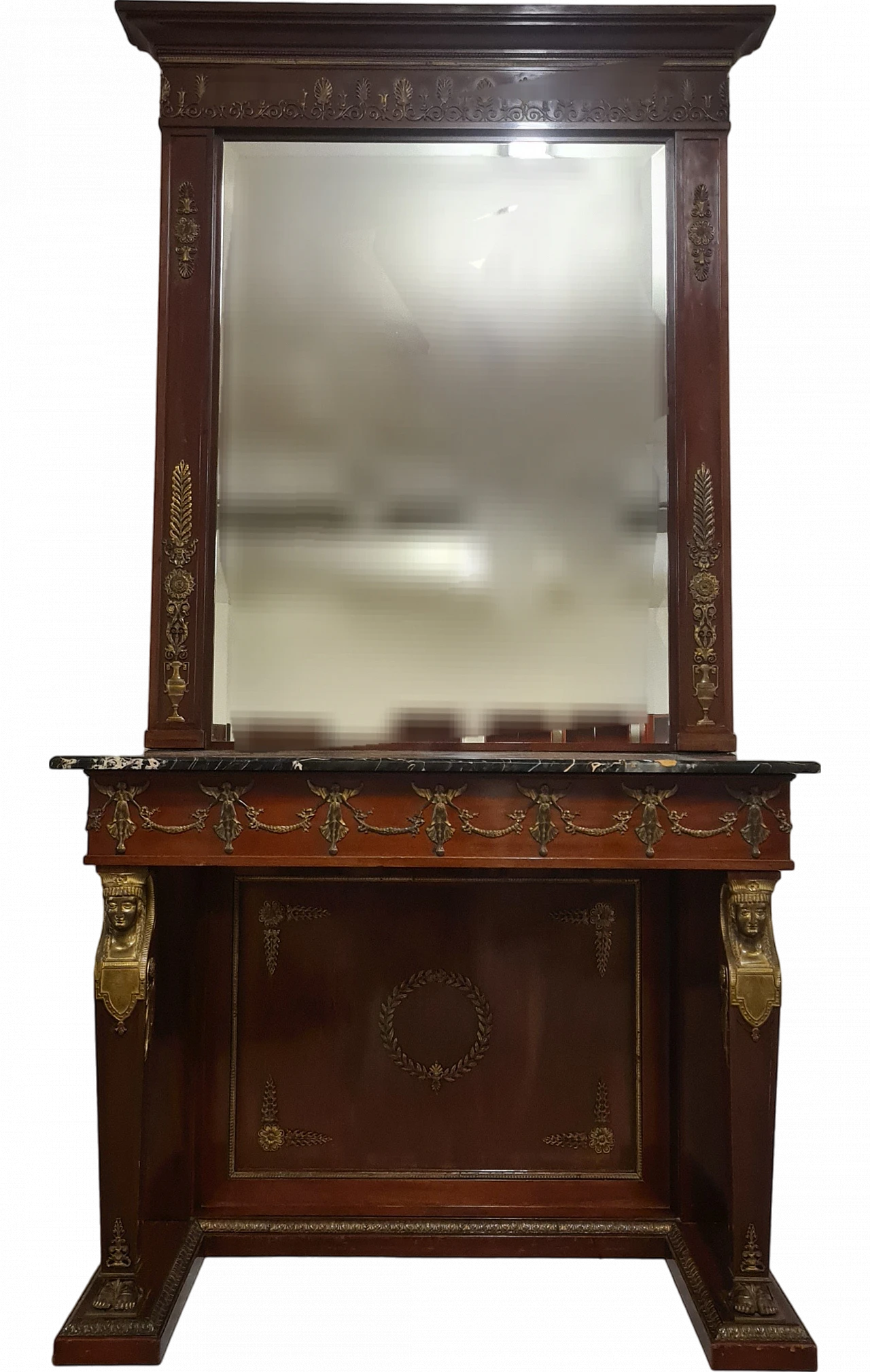 Empire console with mirror & portoro marble top, 19th century 13