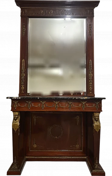 Empire console with mirror & portoro marble top, 19th century