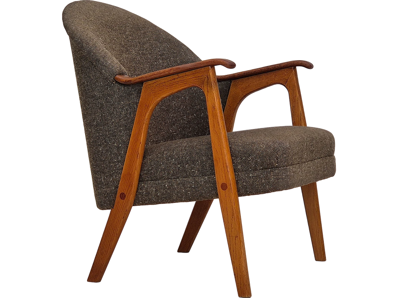 Danish armchair in teak with grey cotton & wool fabric covering, 1960s 14