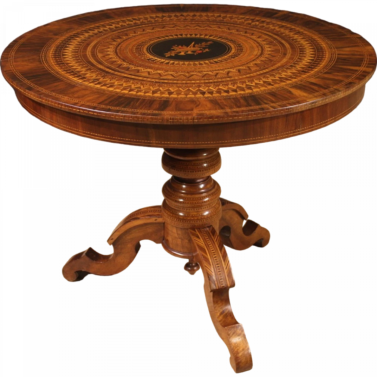 Sorrento table in wood inlaid with geometric patterns & floral motifs 13