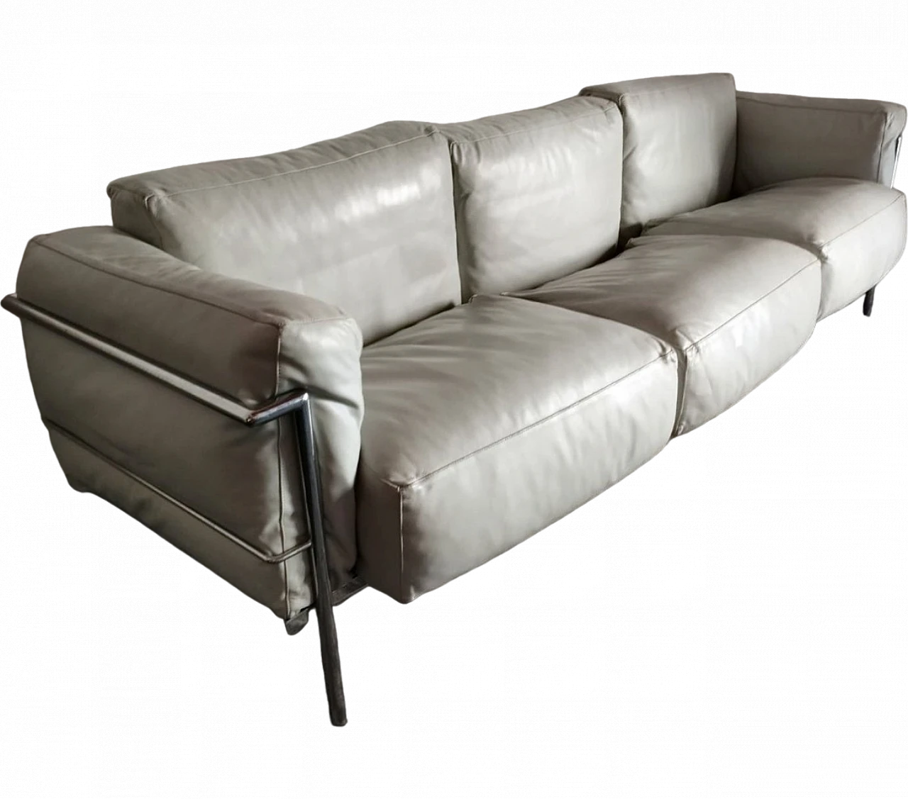 LC3 sofa in gray leather & steel by Le Corbusier for Alivar, 1980s 18