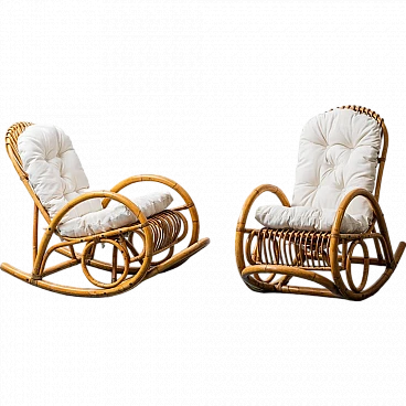 Pair of bamboo rocking chairs attributed to Dirk van Sliedregt, 1970s