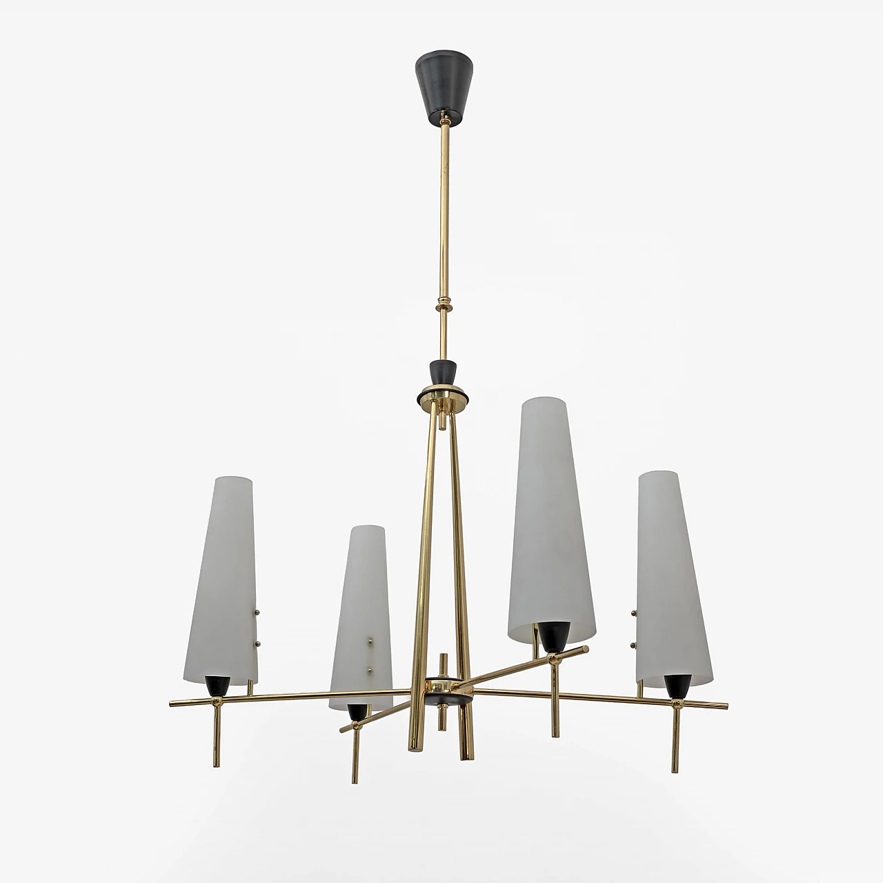 Brass and opaline glass chandelier in the style of Stilnovo, 1960s 5