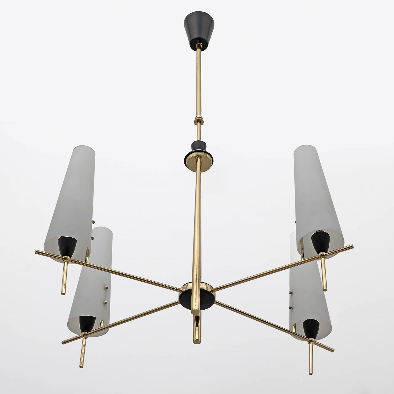 Brass and opaline glass chandelier in the style of Stilnovo, 1960s 7