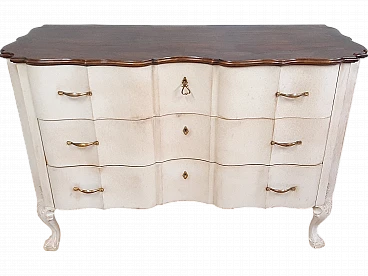 Louis XV style lacquered wood and flamed oak commode
