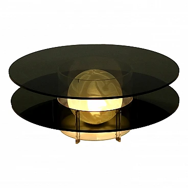 Coffee table with lamp in smoked glass and plexiglass, 1970s