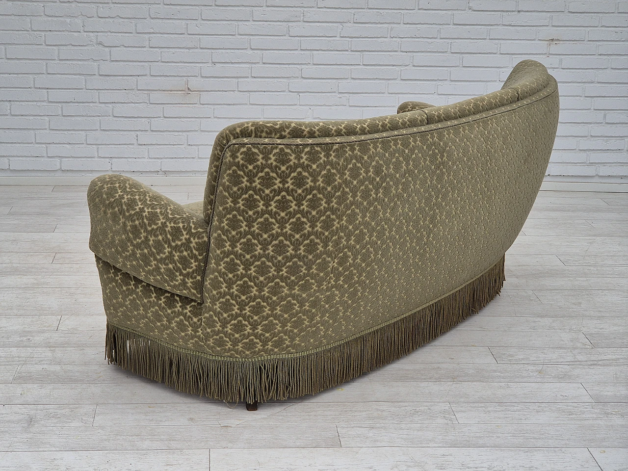 Danish green velvet and beech three-seater sofa, 1960s 6