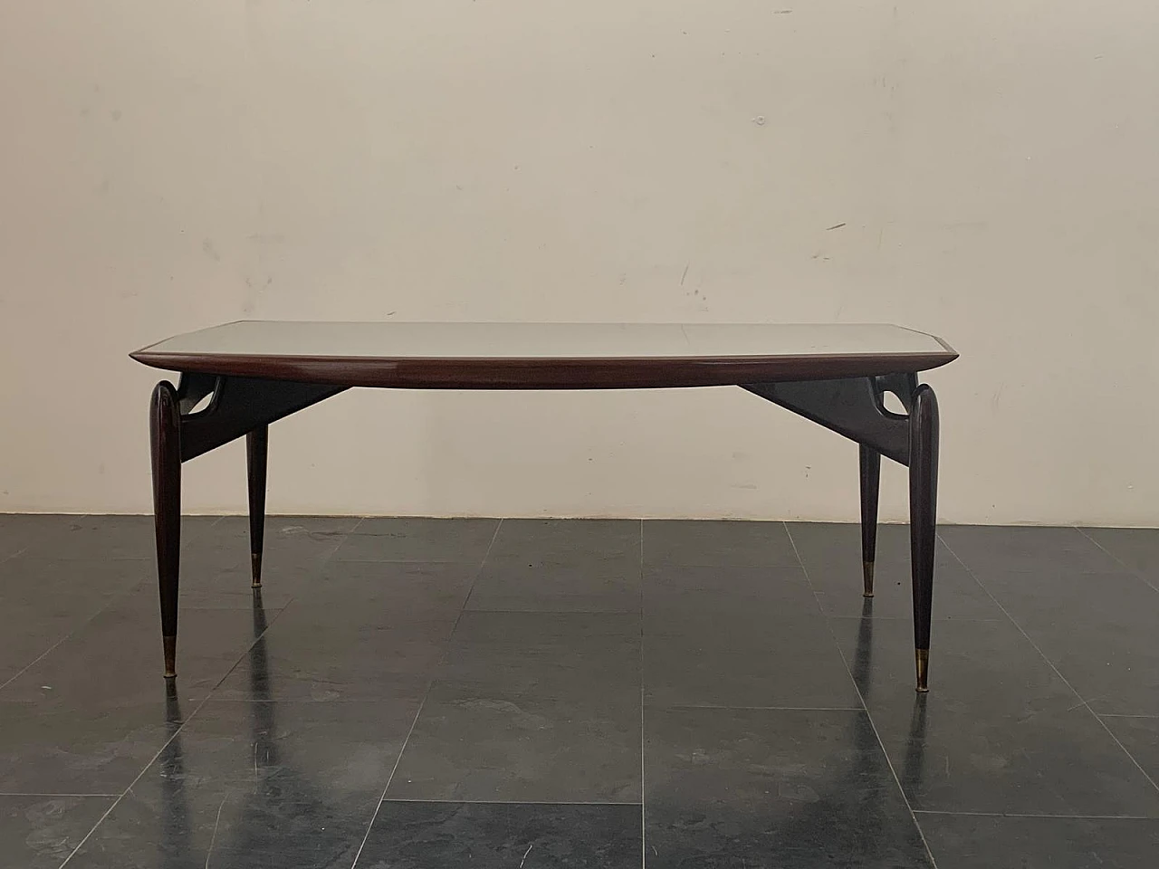 Mahogany and rosewood table with glass top, 1950s 1