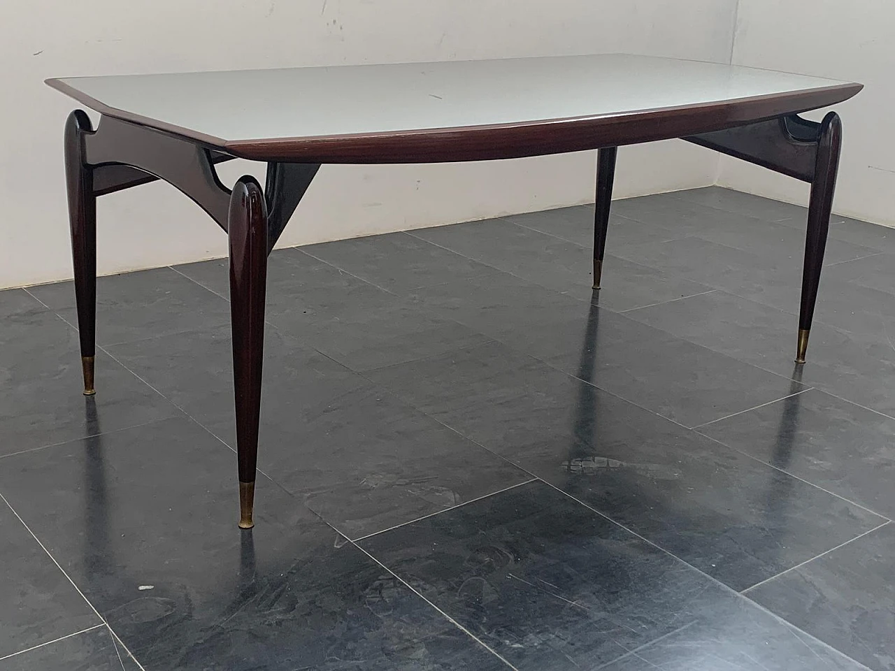 Mahogany and rosewood table with glass top, 1950s 4