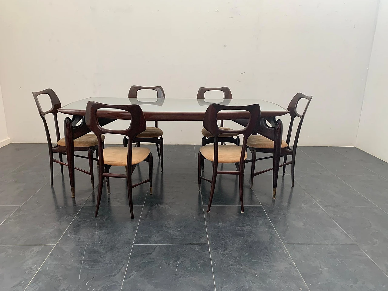 Mahogany and rosewood table with glass top, 1950s 13