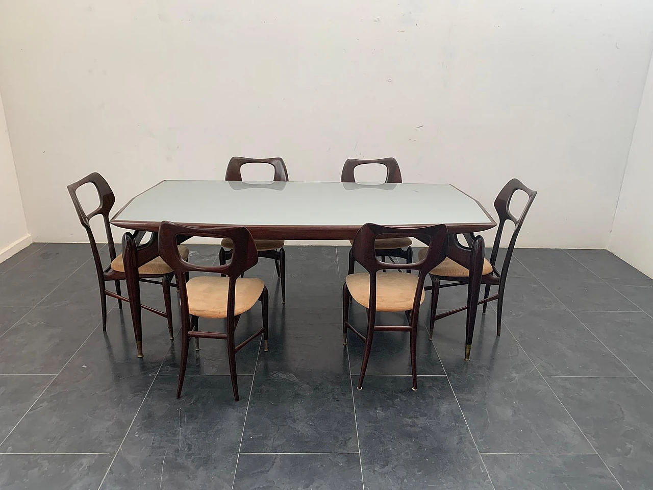 Mahogany and rosewood table with glass top, 1950s 14