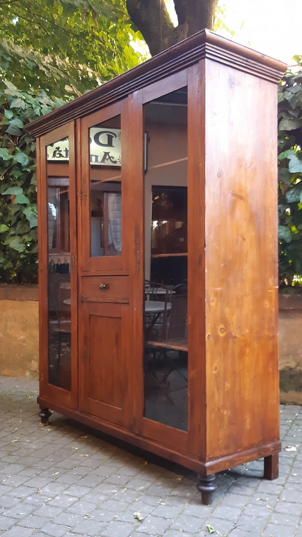 Libreria vetrina emiliana in legno di pino, '800 3