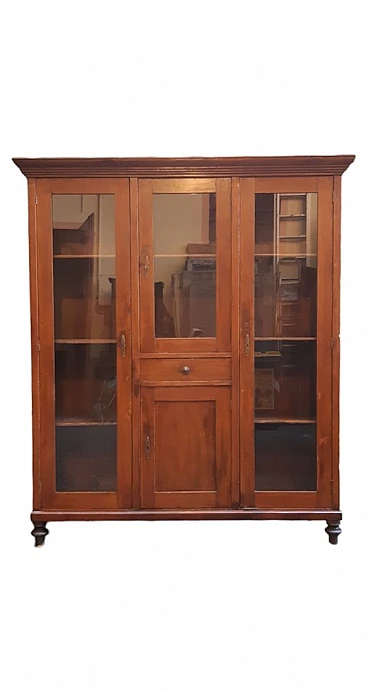 Libreria vetrina emiliana in legno di pino, '800