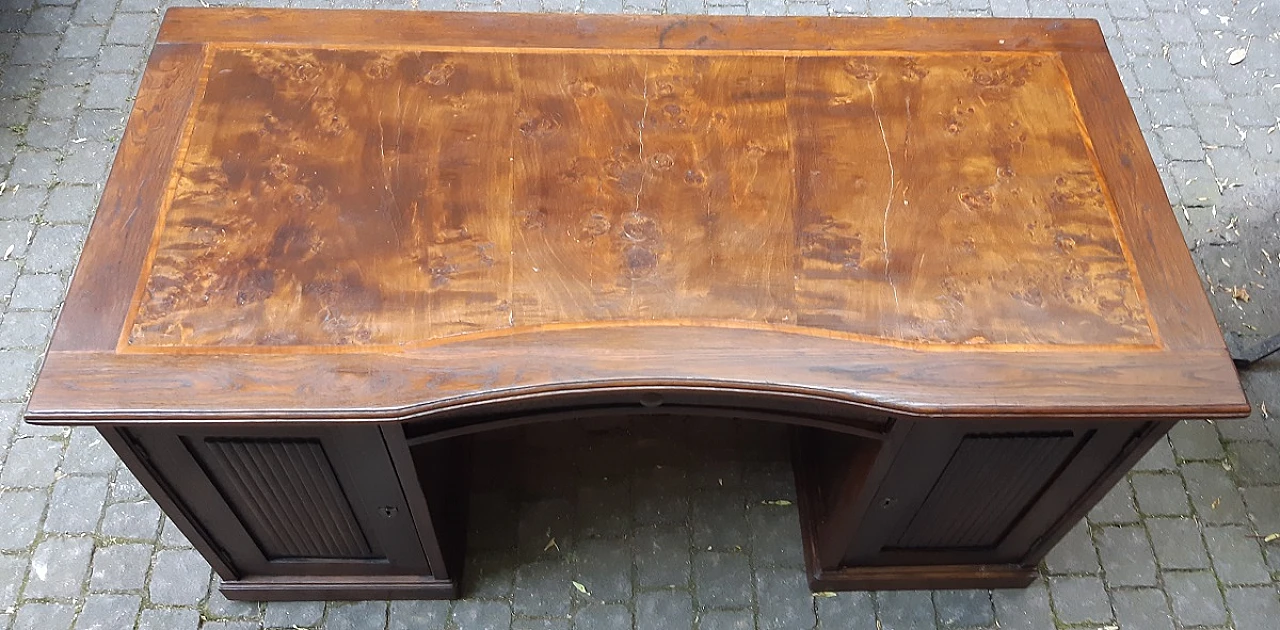 Desk with two side doors & drawer in oak & briarwood top, 19th century 1