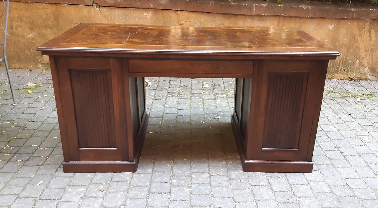 Desk with two side doors & drawer in oak & briarwood top, 19th century 2