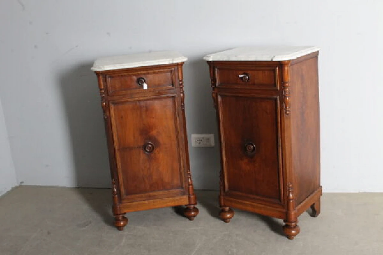 Pair of Louis Philippe bedside tables in walnut & marble, 1870 1