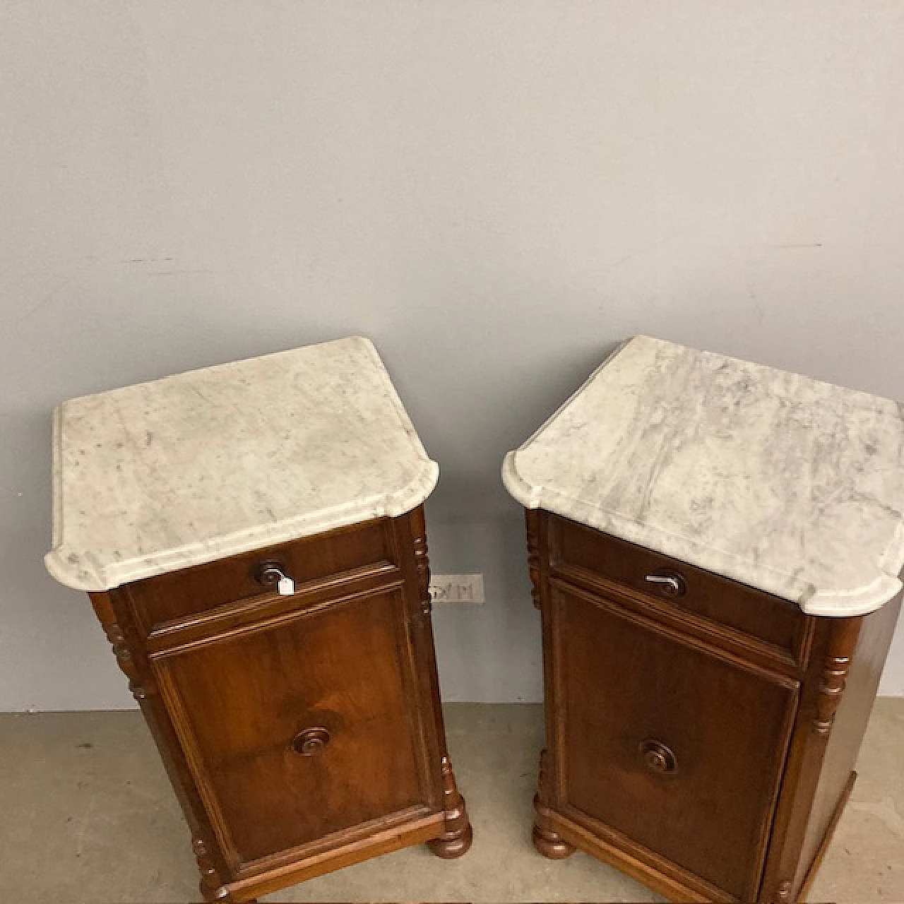 Pair of Louis Philippe bedside tables in walnut & marble, 1870 2